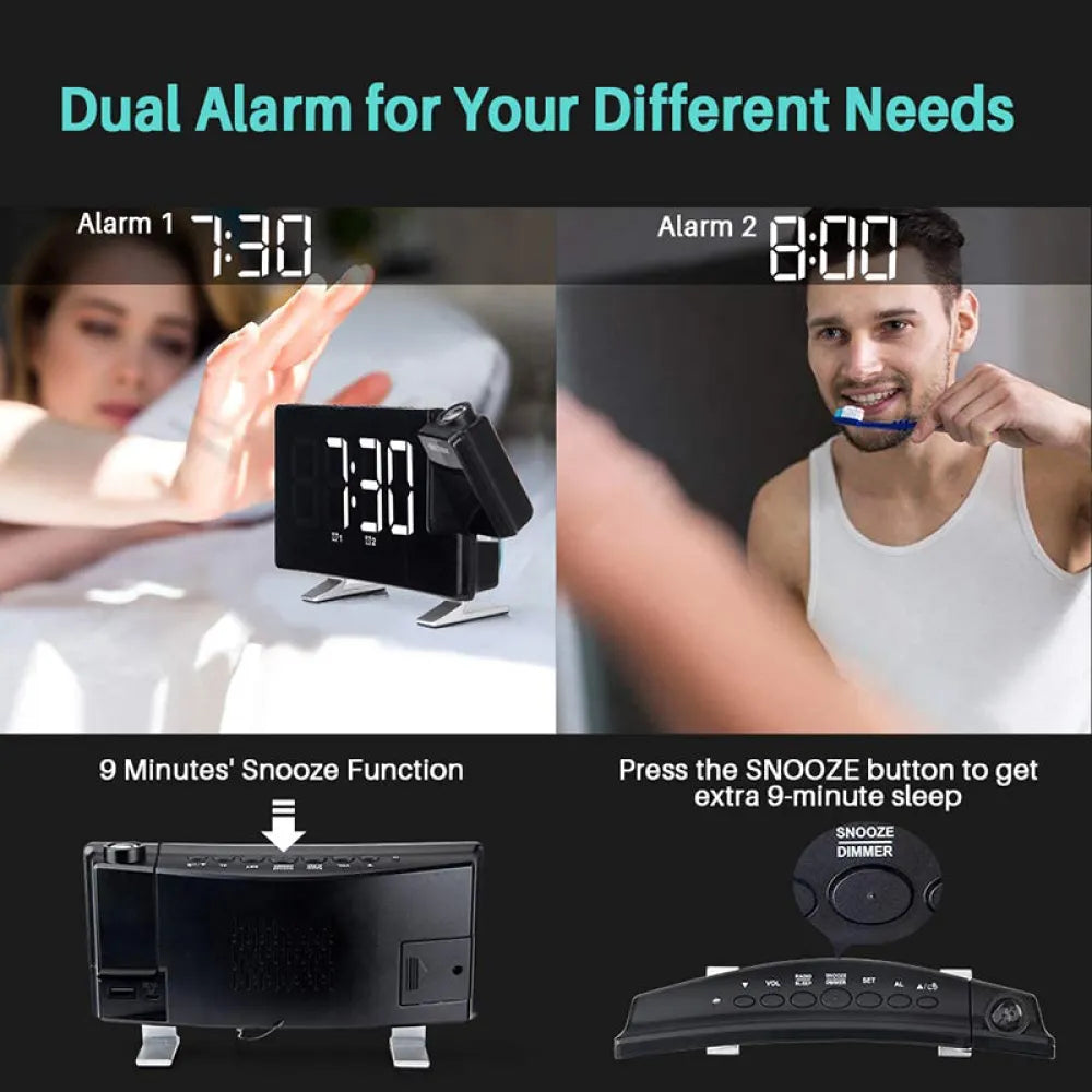 Vibe Geeks Projector FM Radio LED Display Alarm Clock