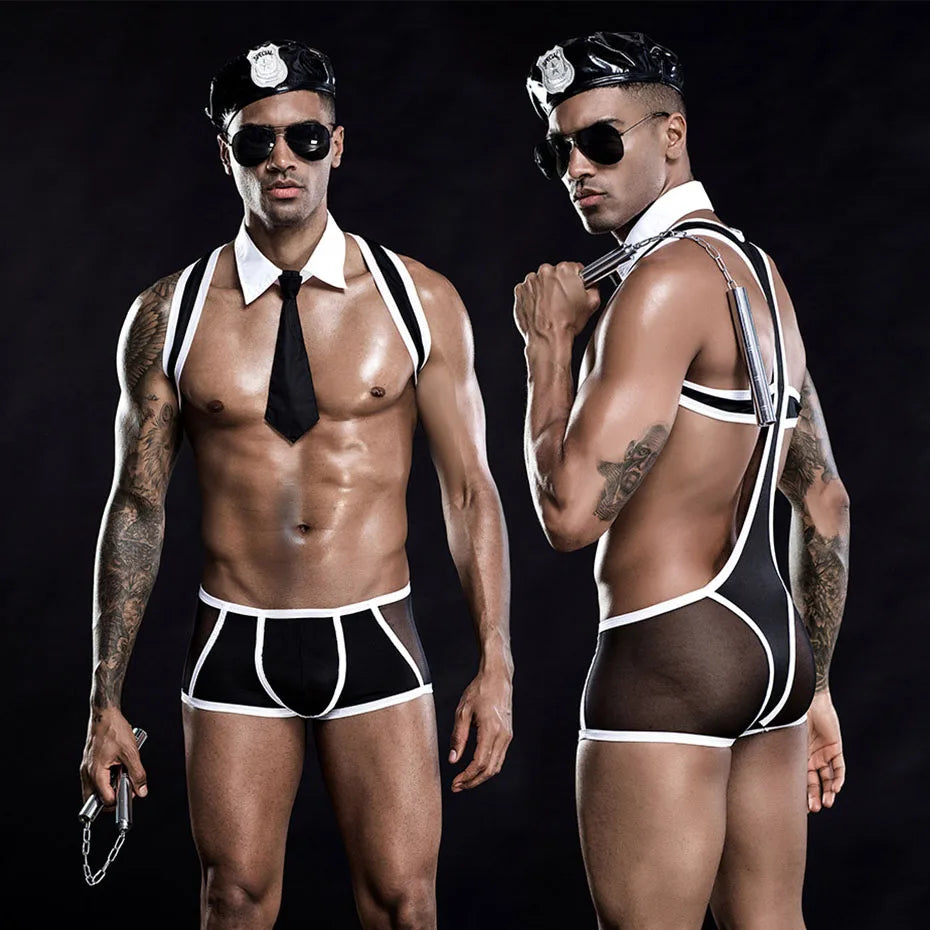 Alluring Police Uniform Cosplay Lingerie Set For Men Hot