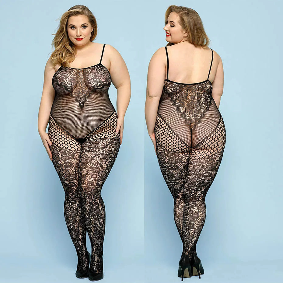 Alluring Lace Bodysuit Sheer Plus Size Lingerie For Women