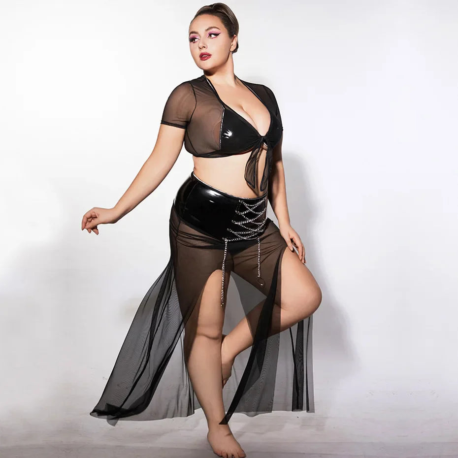 Plus Size Black Lingerie Set Top & Skirt Babydoll Sleepwear