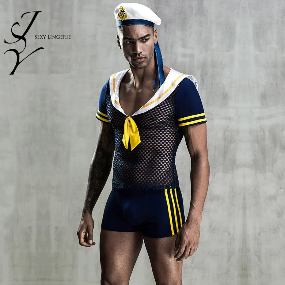 Alluring Seaman Cosplay Lingerie Set Fishnet Top & Pants
