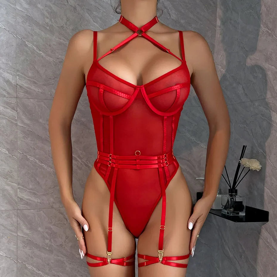 Alluring Lace Bodysuit Open Crotch Teddy Nightwear For Women