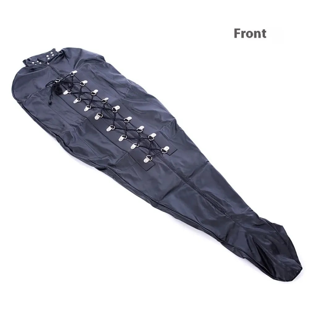 Full Body Leather Bondage Bag Long Sleeve Catsuit For Bdsm