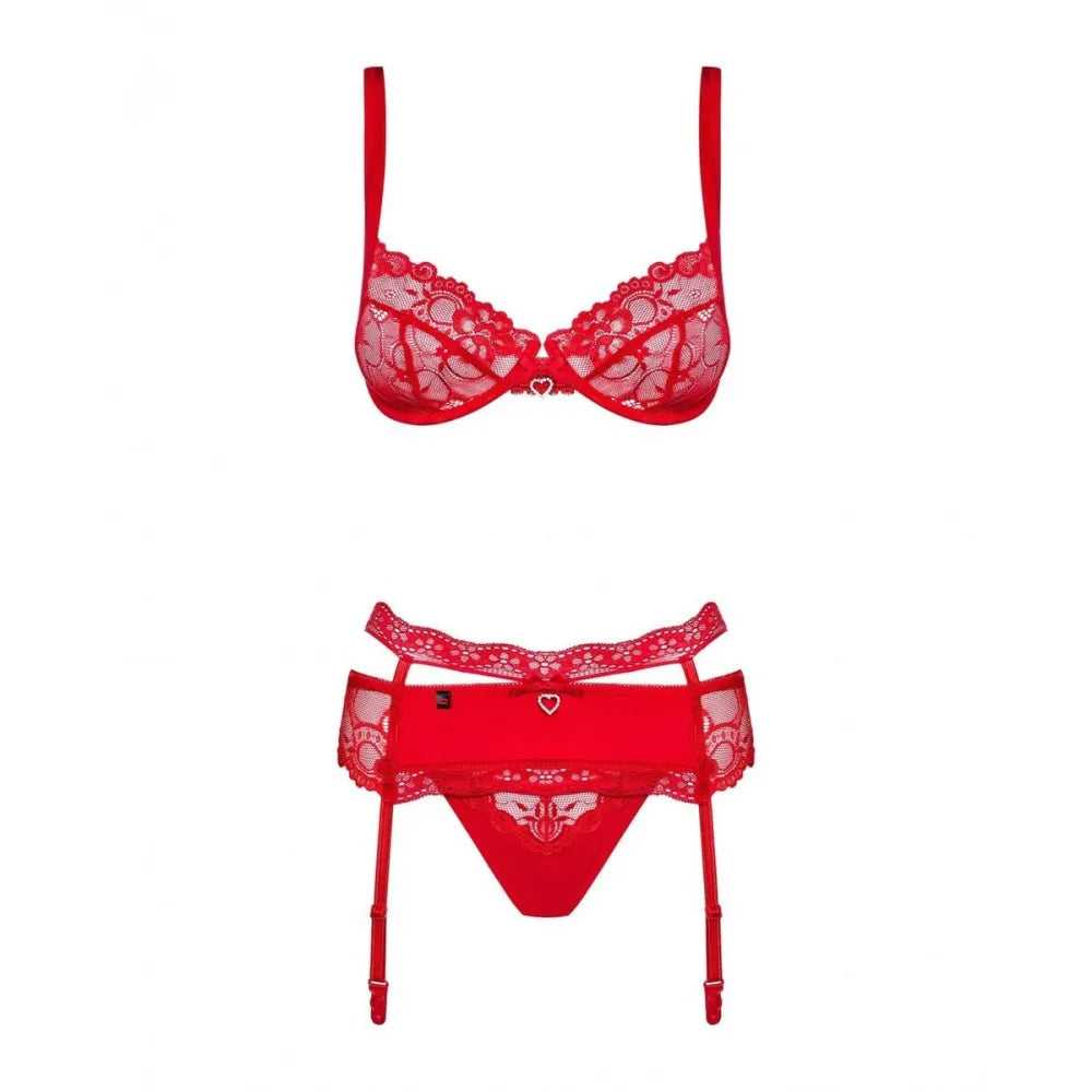 Lace Underwear Set By Obsessive Heartina Red S/M
